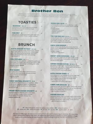 Brunch + Lunch Menu July 2023 at Brother Bon in Northcote