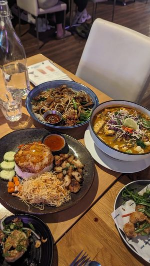 Char kway teoh w/beef $28.00; Laksa $25.00; Popcorn chikn $18.50; Veg dumplings $15.00; Broken rice $26.00 at Brother Bon in Northcote