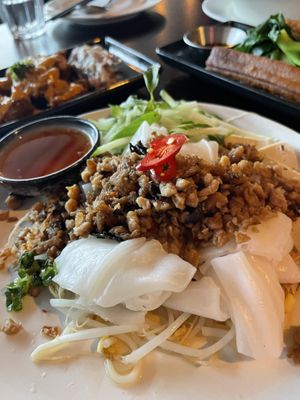 Banh Cuon - steamed rice cake with vegan fish sauce   at Brother Bon in Northcote