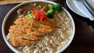 Japanese curry with “chicken” and brown rice.  at Brother Bon in Northcote