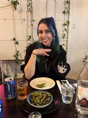 An absolute angel enjoying a somaek set and nomming up what is probably the world’s greatest edamame  at Brother Bon in Northcote