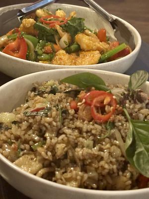 Chilli Basil Fried Rice and Chilli Garlic Prawns   at Brother Bon in Northcote