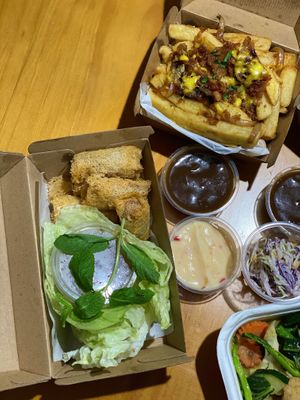 Spring rolls and poutine at Brother Bon in Northcote