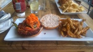 The Almost Perfect Burger is practically perfect! MAd about the sweet potato fries as well. at Conscious 108 in Johannesburg