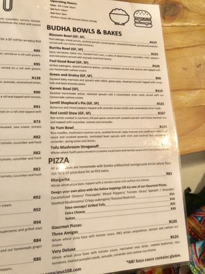 Sample menu page 3 at Conscious 108 in Johannesburg