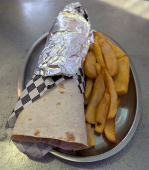 Crunch Sandwich with fries at Shami Cafe in Portland