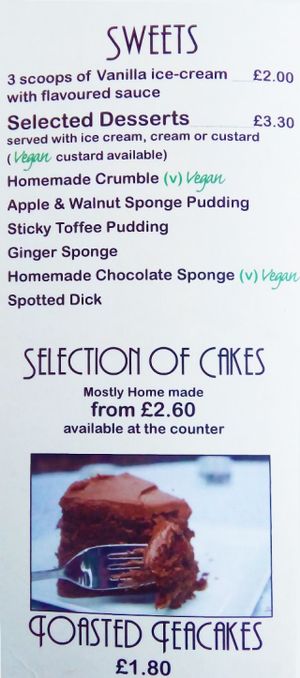 dessert menu at Smile Cafe in Portsmouth