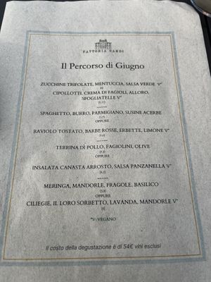 Menu  at Fattoria Sardi Giustiniani in Toscana