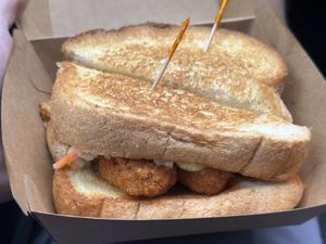 Nashville hot chicken on Texas toast  at Mike's Vegan Grill in Winston-salem