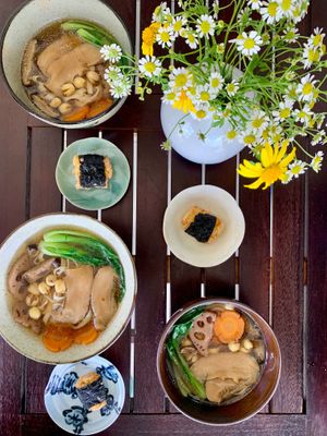 Noodle with veggies & mushroom soup at Chay Station in Da Lat