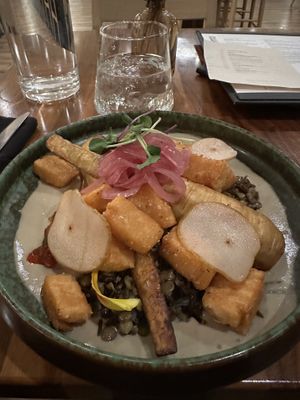 Red lentil tofu SOOO GOOD AND HEALTHY   at Terra in Jasper