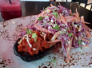 Shrooms & Slaw...delicious..and huge portion of coleslaw! at Super Natural Kitchen in Dubai