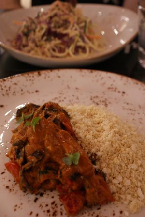 Coconut curry with cauliflower rice. at Super Natural Kitchen in Dubai