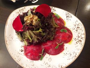 truffle beet ravioli at Super Natural Kitchen in Dubai
