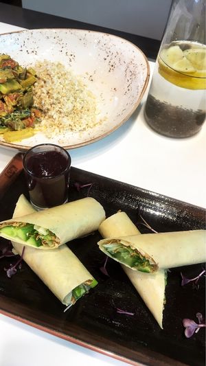 The “duck” rolls and Indian curry - all raw!  at Super Natural Kitchen in Dubai