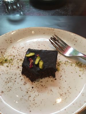 Raw chocolate rose water brownie  at Super Natural Kitchen in Dubai