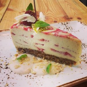 Vegan Raspberry Ripple Cheese Cake at Super Natural Kitchen in Dubai