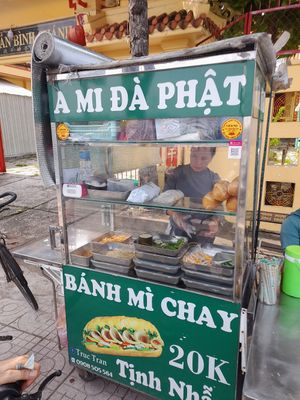 Outside a temple complex at Bánh Mì Chay Tịnh Nhẫn in Ho Chi Minh City
