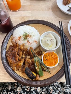 Set plate, teriyaki vegan chicken, 2700 yen  at MIMI - Vegan Sweets & Restaurant in Kyoto