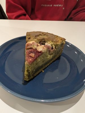 Matcha and strawberry cake at MIMI - Vegan Sweets & Restaurant in Kyoto