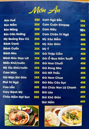 メニュー表  at Chay Trí Ngộ in Da Nang