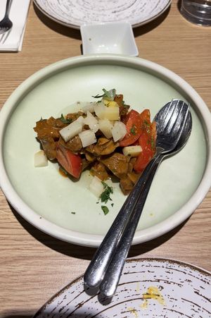 First course: cows tongue mushroom (no cows harmed!) in English the hedgehog mushroomm  at El Brote in Madrid