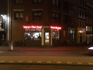 outside at night  at Warie's Thai Food in Amsterdam