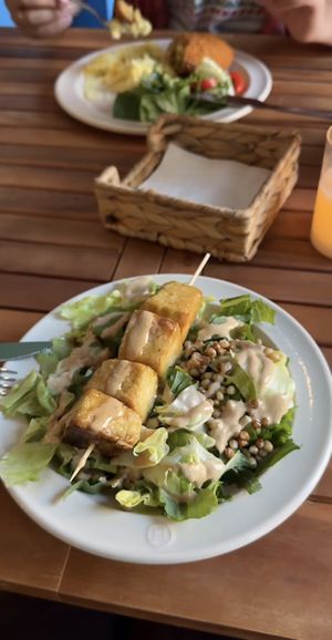 Greek salad with tofu skewer and whole wheat  at Billy in Tbilisi