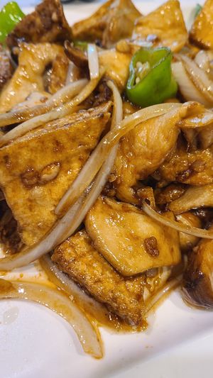 Dry Chili with Organic King Oyster Mushrooms & Fried Tofu at Yen's Kitchen & Sushi Bar in Ashburn