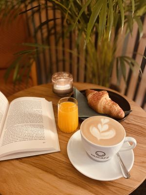 Cappucino with strawberry croissant and orange fresh  at Pelech in Trencianske Teplice
