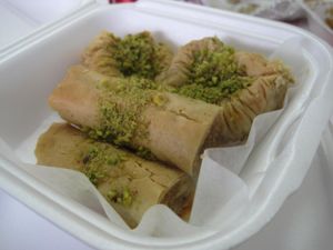 Vegan Baklavas. Two with pistachios, two with other nuts. They are really good and sweet. at 57 Cals in Laval