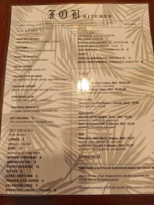 menu 6/14/25 at FOB Kitchen in Oakland