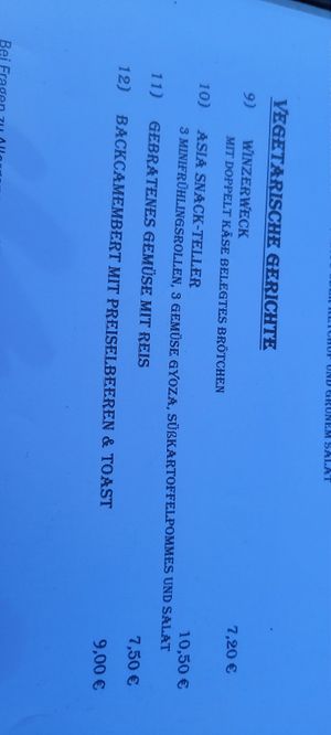 Vegetarische Gerichte at Rheinliebe Bistro und Pension in Hessen