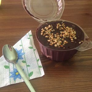 Chocolate Pudding with peanuts and vanilla cake at Edes Elet Cukraszda in Budapest