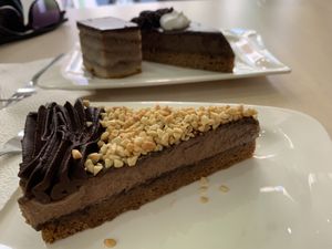 peanut torte, chocolate torte and an apple cake of sorts  at Edes Elet Cukraszda in Budapest