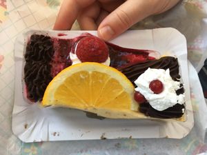 Raspberry and orange cake slices  at Edes Elet Cukraszda in Budapest