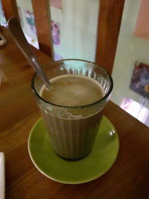 Hot chocolate with coconut milk, very tasty at Edes Elet Cukraszda in Budapest