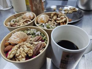 Chia Seed Pudding w/Fruit and Nuts AND our award winning coffee. at SuperFast SuperFood in Xian