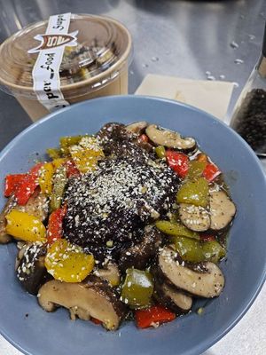 Pepper Shiitake over Purple Rice. at SuperFast SuperFood in Xian