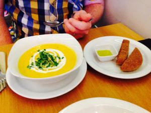 Pumpkin soup at 222 Vegan Cuisine in West London