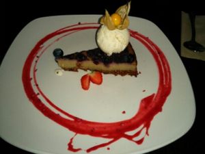 Homemade Tofu Cheescake with ice cream at 222 Vegan Cuisine in West London