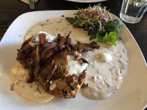 Spinach and mushroom raclette at 222 Vegan Cuisine in West London