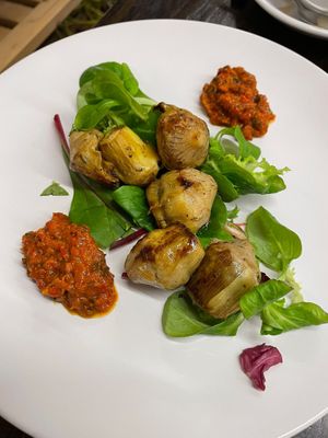 Heart’s Desire : delicious artichoke hearts.  at 222 Vegan Cuisine in West London