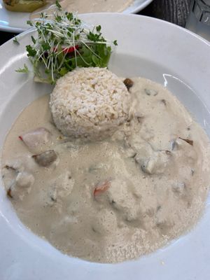 Seitan and mushroom stroganoff  at 222 Vegan Cuisine in West London