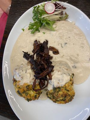 Spinach and potato croquettes  at 222 Vegan Cuisine in West London