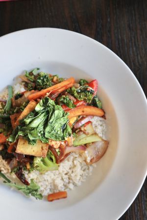 Ben’s special. Okay, but I wished there would have been more veggies and less rice + they couldn’t do it oil free and it lacked a variety in textures like some crunch on the to at 222 Vegan Cuisine in West London