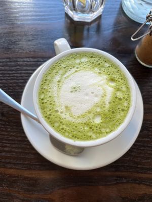 matcha latte at 222 Vegan Cuisine in West London
