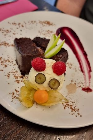 Chocolate gateau at 222 Vegan Cuisine in West London