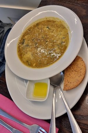 Lentil soup  at 222 Vegan Cuisine in West London