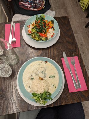 Stroganoff and stir fry at 222 Vegan Cuisine in West London